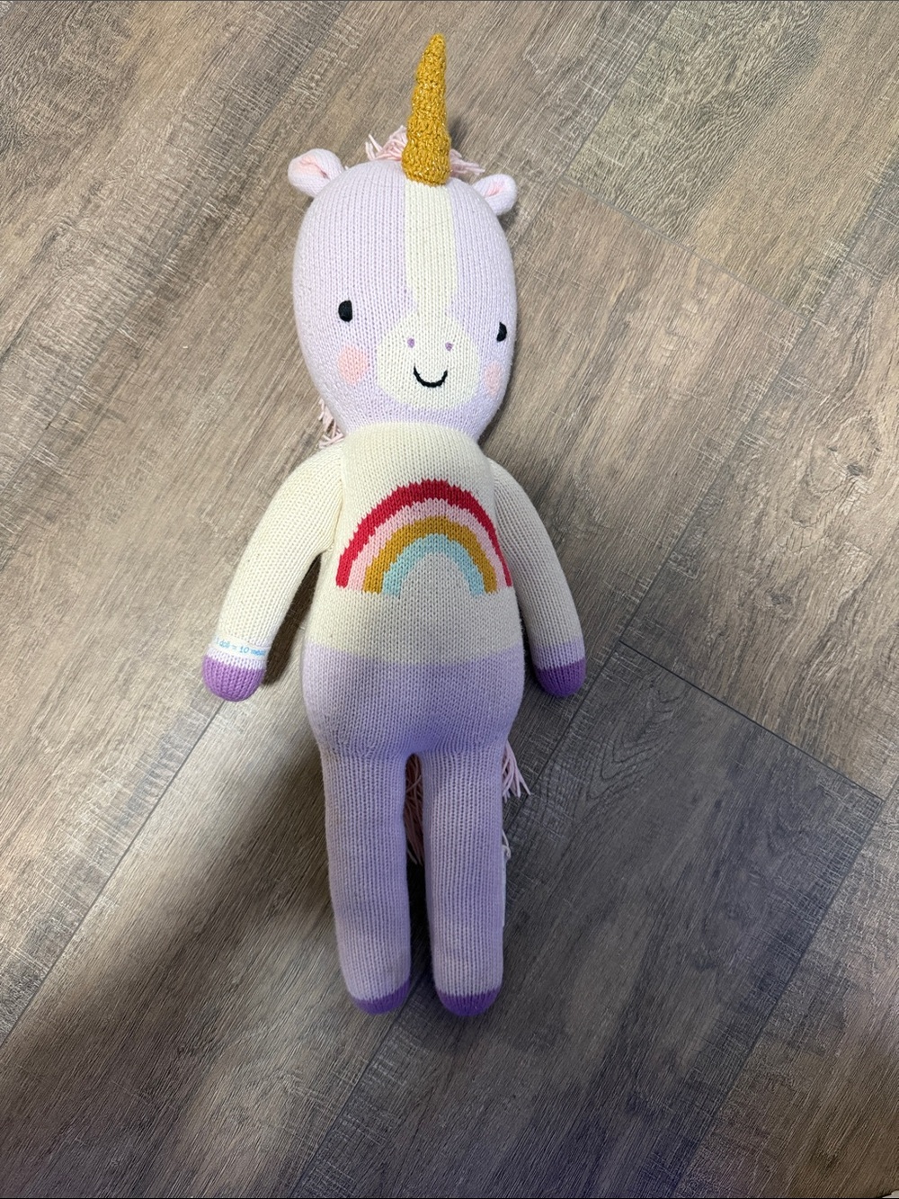 Knitted Unicorn Plush Toy - Cream, Purple, Pink